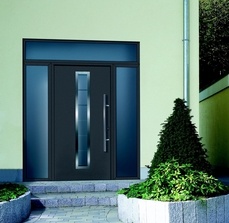 Porte d'entrée : moderne avec chassis fixe vitré